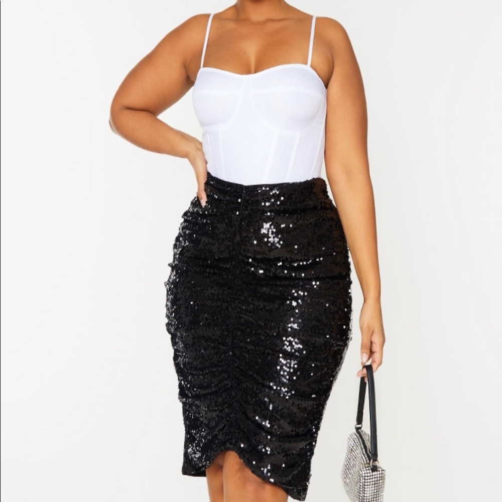 Express Rouched Black Sequin Skirt NWT
